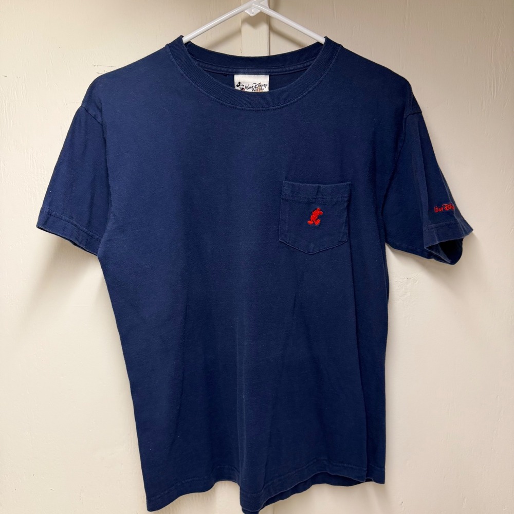 Walt Disney World Kids Navy Blue Mickey Mouse Pocket T-Shirt XL 14/16 Cotton